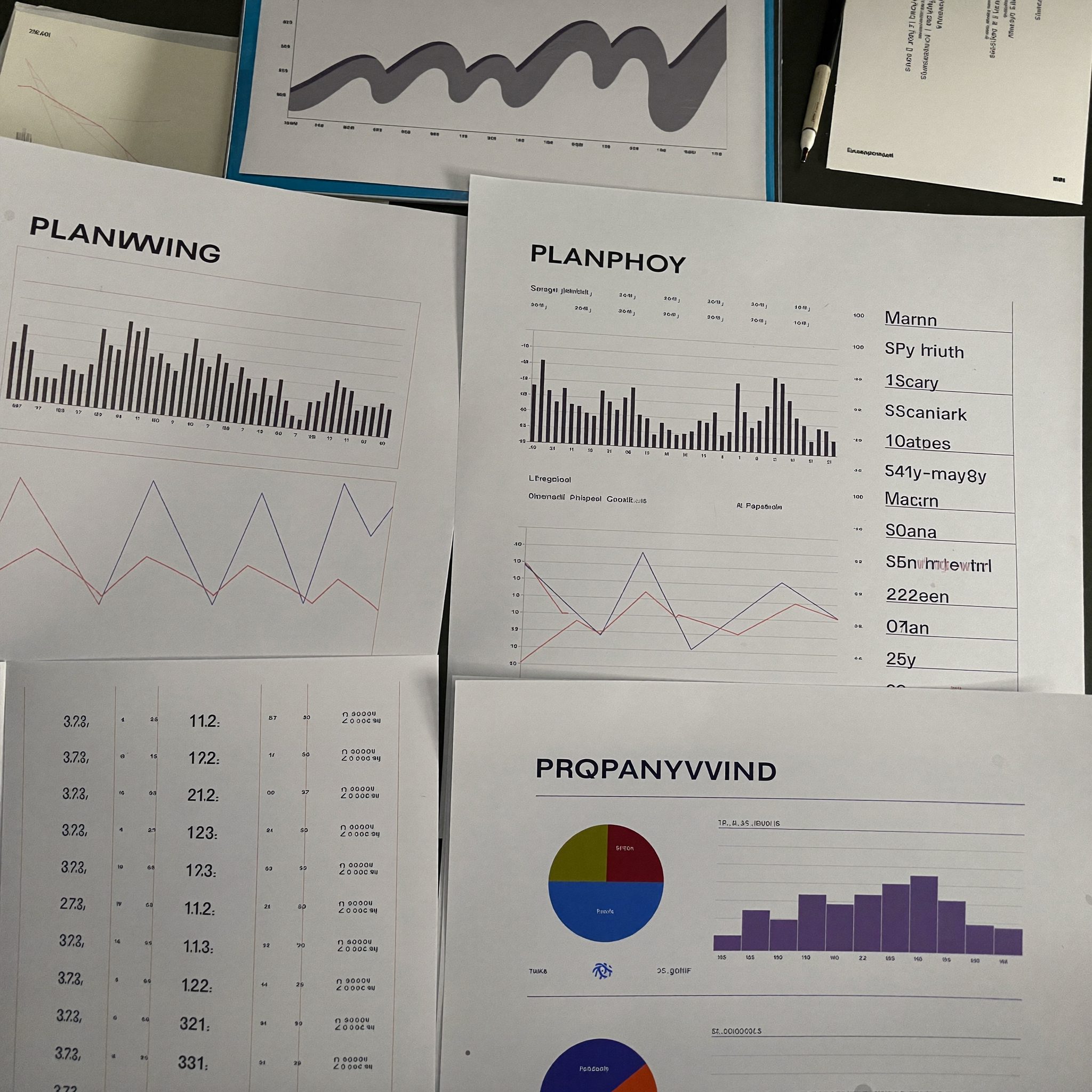 Laptop showing a spreadsheet and printed statements